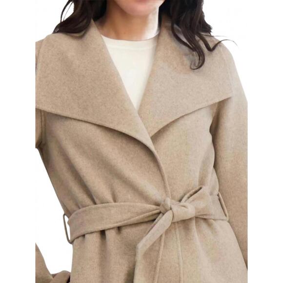 NEW TAHARI women's double face wool-blend belted coat in oatmeal - Picture 2 of 2